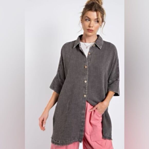 Anthropologie Easel Green Button Down Shirt - Picture 1 of 5